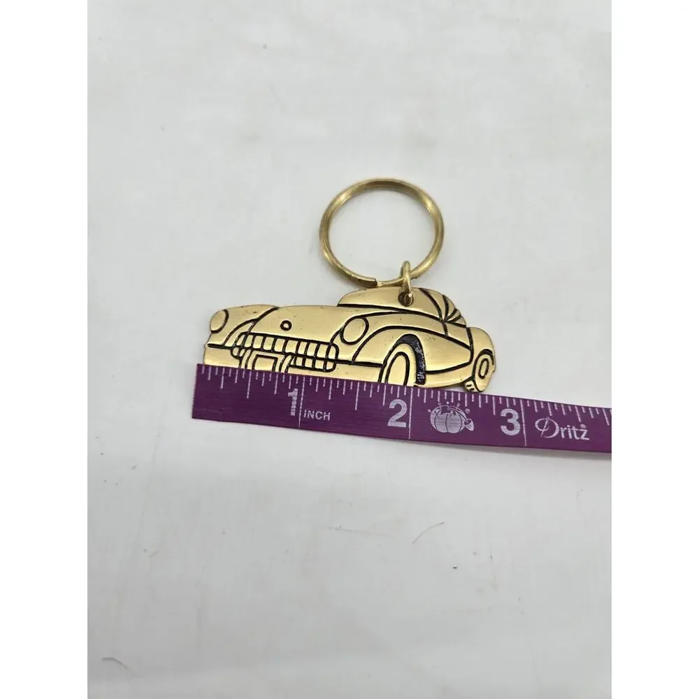 Vintage 1980s Russ Corvette Car Brass Keychain Made In Taiwan T20